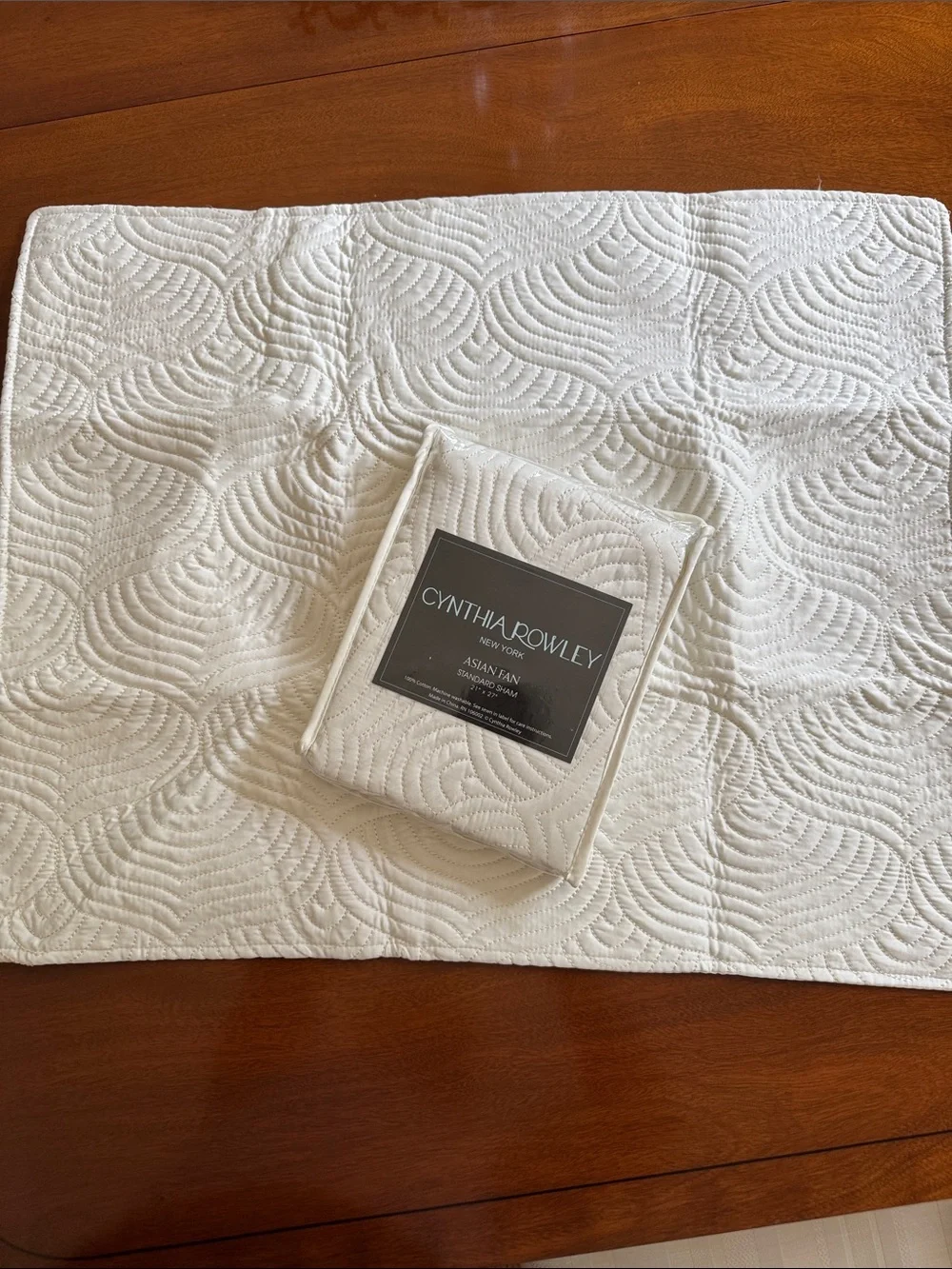 Pair of Cynthia Rowley Ivory Quilted Standard Shams - Asian Fan Stitch - New